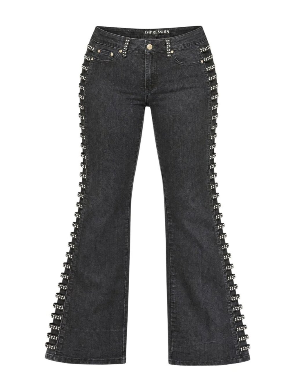 Impression Women's Black Bootcut Jeans Rhinestone Studded Size 13